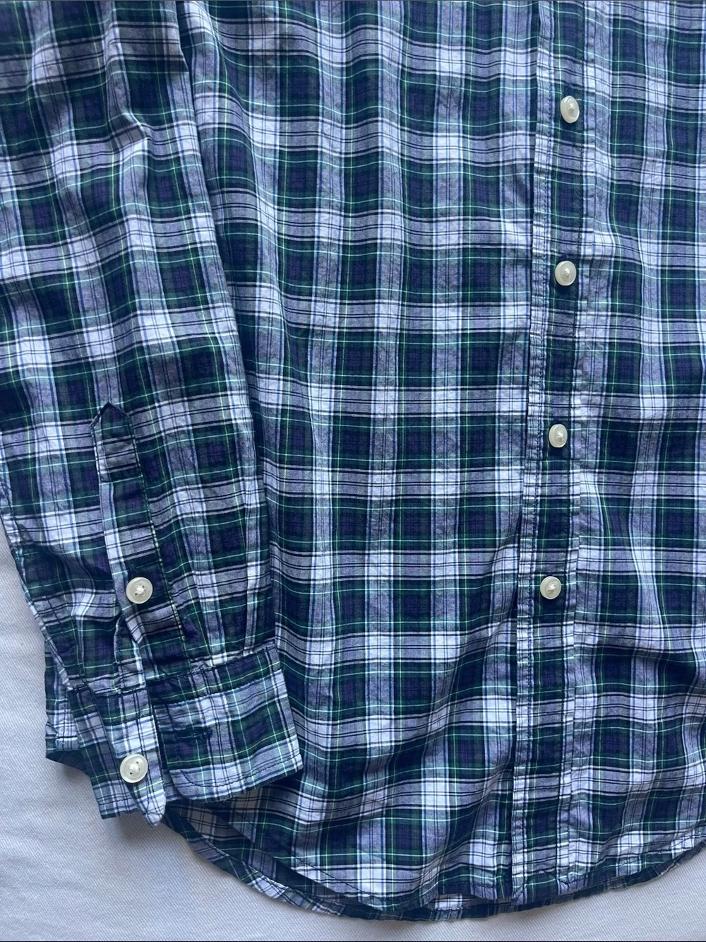 Ralph Lauren Boys Size 10-12 Navy, Green & White Plaid Button-Down Shirt